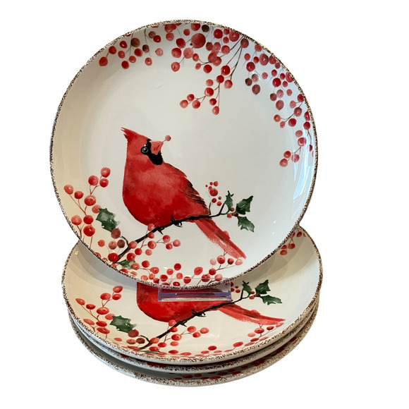 Potter’s Studio Red Cardinal Holly Berries CHRISTMAS Salad Plate Set of 2 NEW - Picture 13 of 13